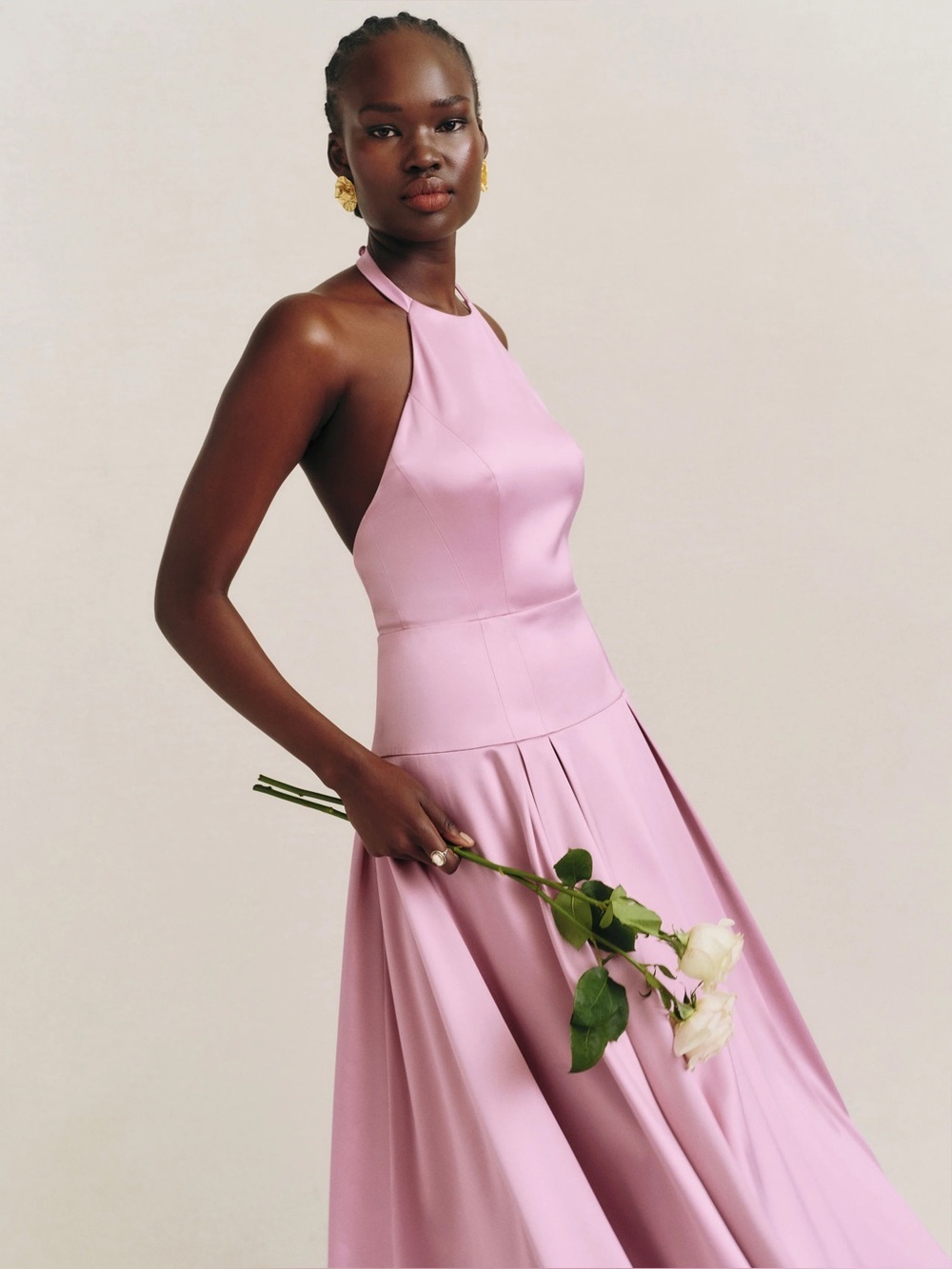 🆕 REFORMATION Lilyann Satin Maxi Dress in Praline Sz 0